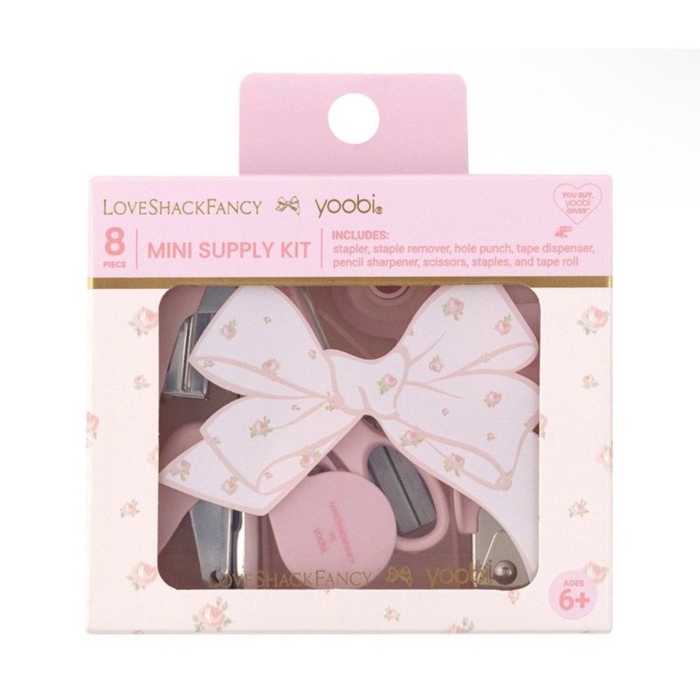 LoveShackFancy x Yoobi Mini Supply Kit 8 Piece Pink Floral Bow Stationery Set